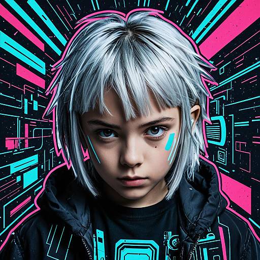 Cyberpunk Child with Silver Hair