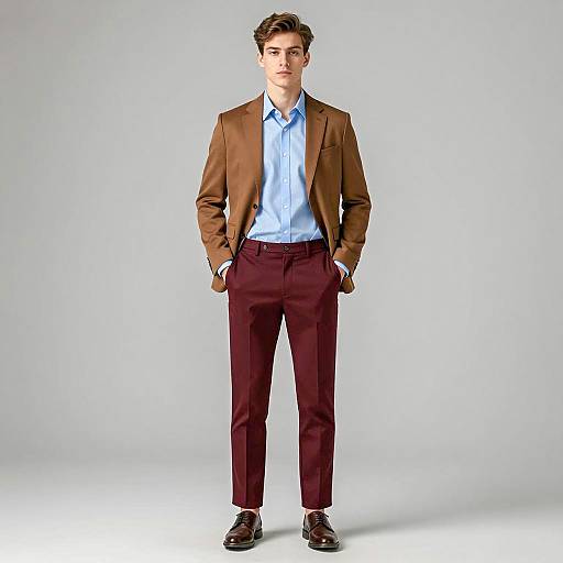 Stylish Young Man in Burgundy Pants