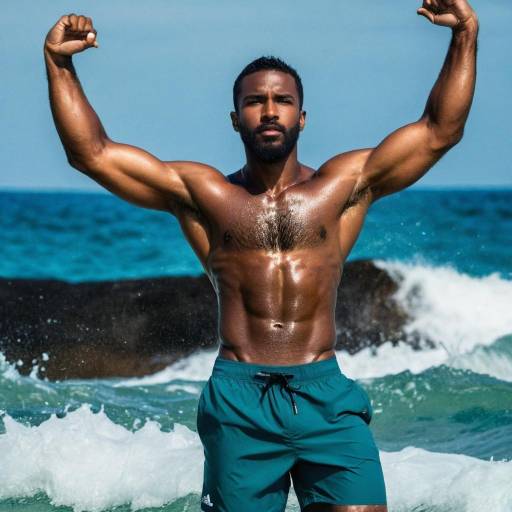 Muscular Dark-Skinned Male in Swimwear