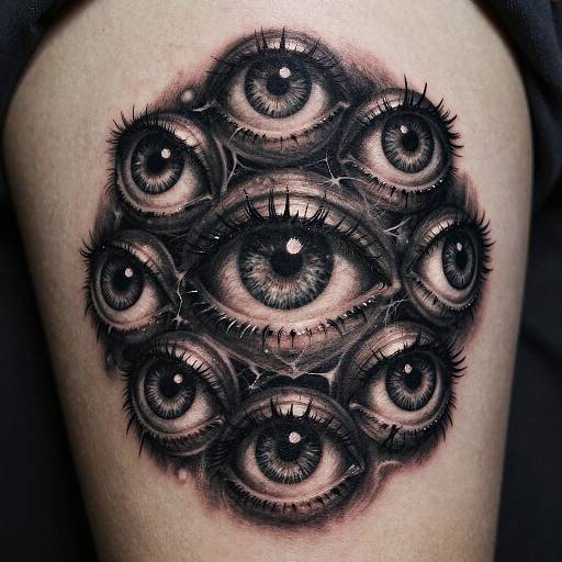 Eerie Multiple Eyes Black & Gray Tattoo