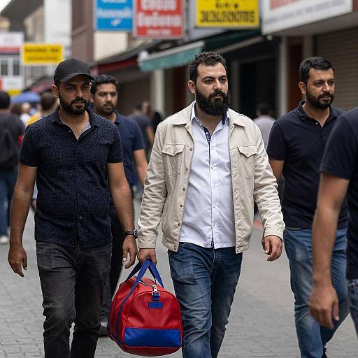 Bearded Man in Busy Urban Street