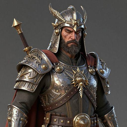 Stern Battle-Scarred Warlord with Wyvern