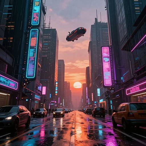 Cyberpunk Cityscape at Sunset