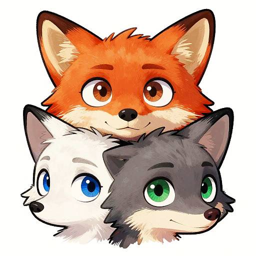 Playful Cartoon Fox Trio