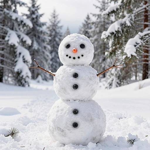 Hyper-Realistic Snowman in Winter Forest