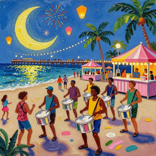 Oil-Pastel Steel Drum Carnival, Crescent Bay