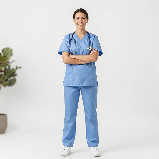 Smiling Nurse in Light Blue Scrubs