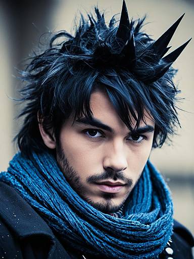 Young Man with Spiked Hair and Blue Scarf