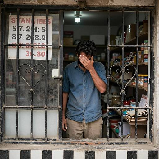 Mysterious Man in Dimly Lit Store