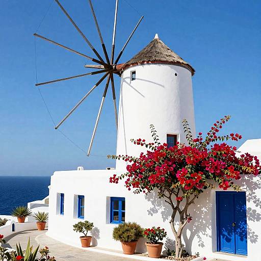 Bright Mediterranean Building with Windmill