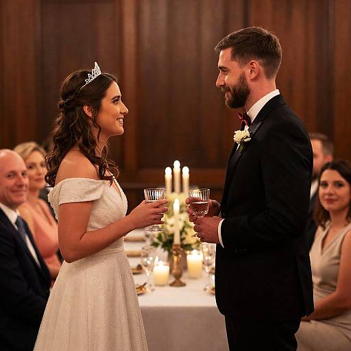 Bride and Groom Toasting at Wedding Reception