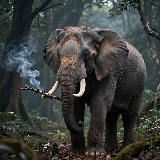 Ethereal Elephant in Ancient Forest