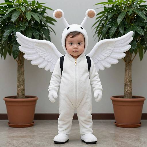 Toddler in White Insect Wing Costume