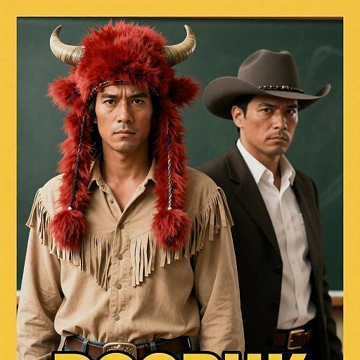 Movie Poster with Two Men in Western and Tribal Attire