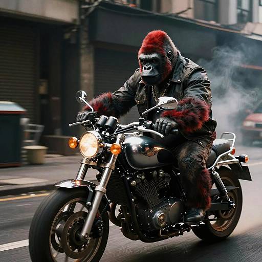 Anthropomorphic Gorilla Gangster on Motorcycle