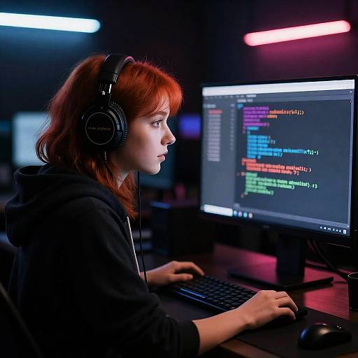 Red-Haired Hacker in Neon Night