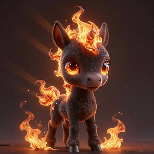 Photorealistic Black Foal in Flames