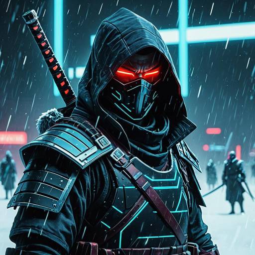 Neon Futuristic Samurai Assassin in Rain