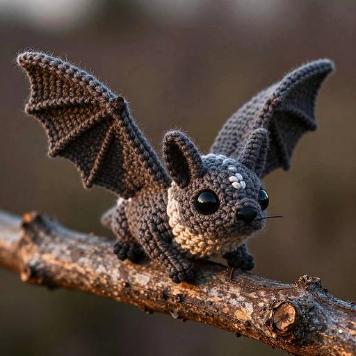 Hyper-Realistic Crochet Bat on Branch