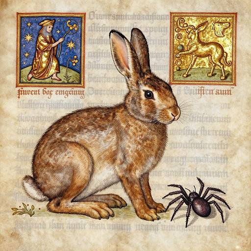 Medieval Style Hare and Spider Illustration