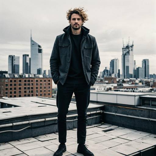 Man Standing on Urban Rooftop with City Skyline