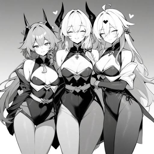 Monochrome Portrait of Smiling Girls