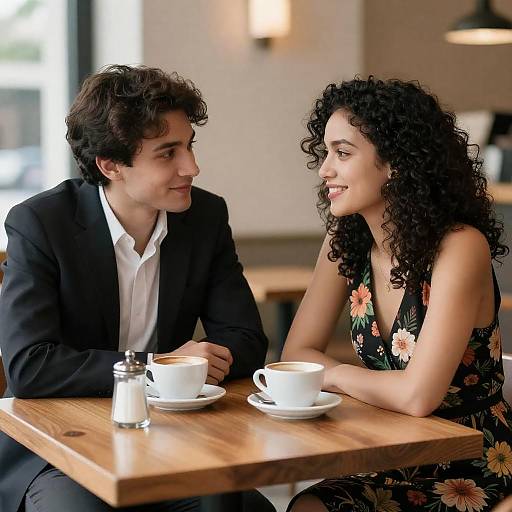 Candid Café Couple in Floral Dress