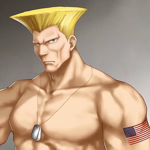 Illustration of Guile, street fighter in the style of Kasuga yukihito