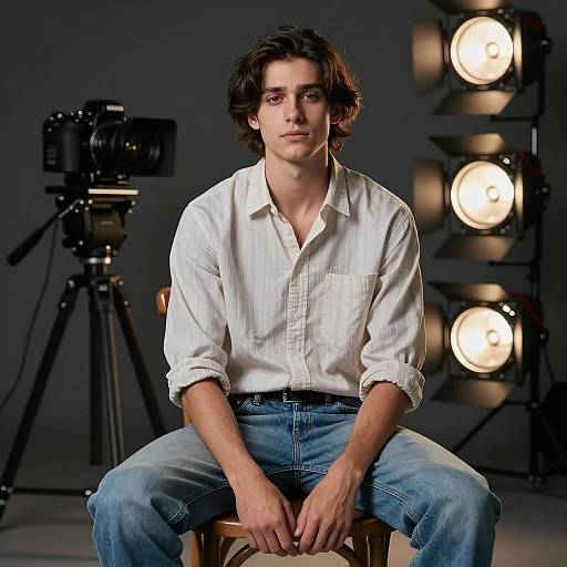 Young Man in Minimalist Studio Setting