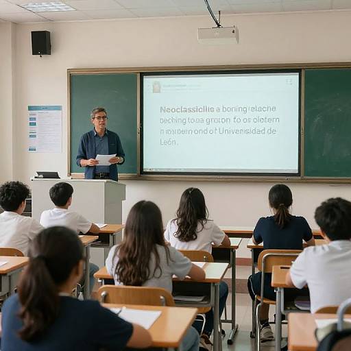 Boring Neoclassical Teacher in Classroom