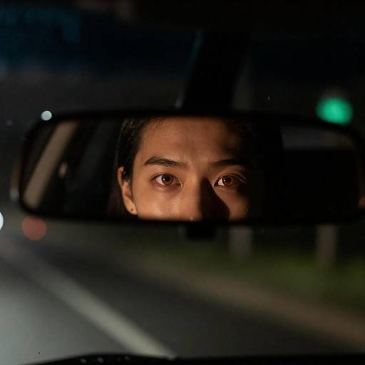 Intense Orange Eyes in Rearview Mirror