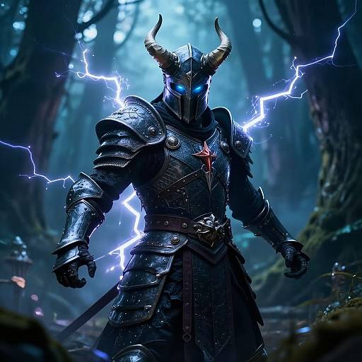 Mystical Horned Warrior in Enchanted Forest
