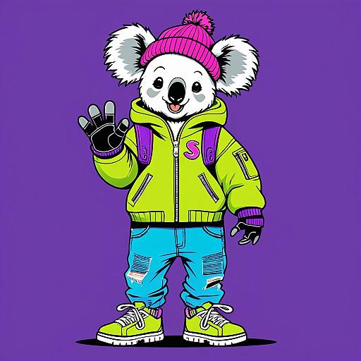 Cool Koala Character in Neon Outfit