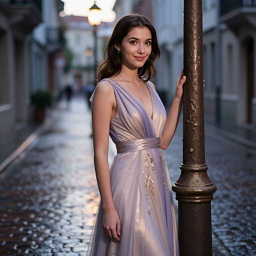 Elegant Woman by Vintage Streetlamp