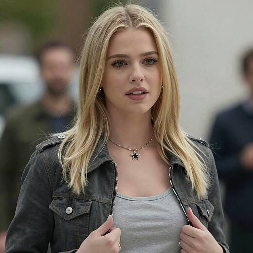 Blonde Woman in Grey Shirt and Jacket