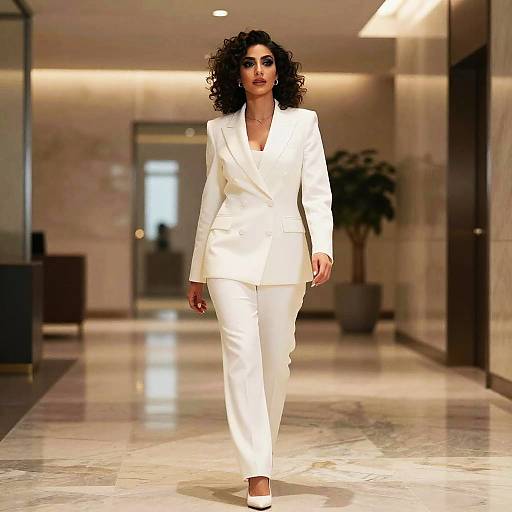 Confident Leader in White Power Suit