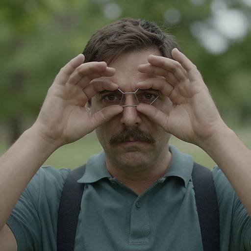 Man Looking Through Hexagonal Wire Mesh