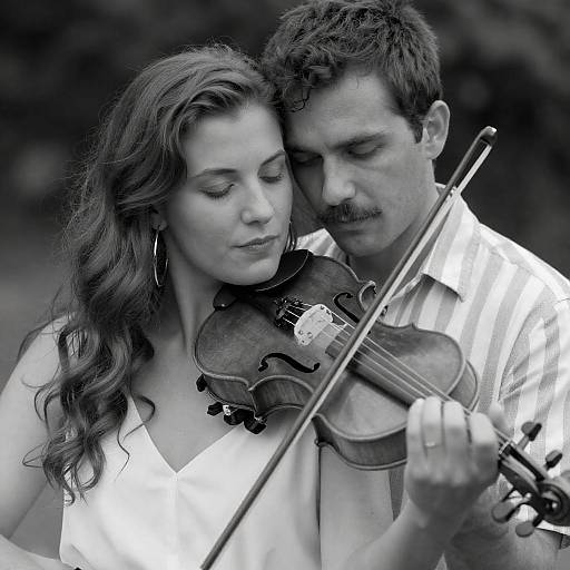 Intimate Black-and-White Violin Duet