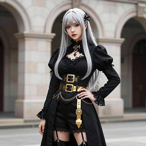 Woman in Silver Hair Gothic Steampunk Outfit