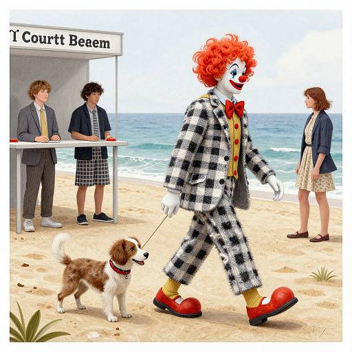 Clown and Dog Beach Walk Sketch