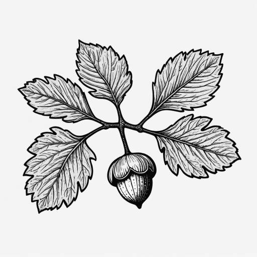 Black and White Acorn Branch Illustration