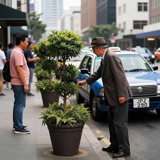 Urban Street Scene with Classic Taxi Interaction