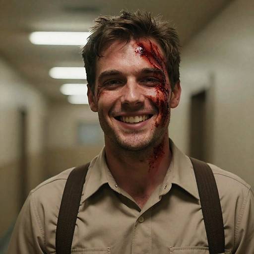 Intense Portrait of a Bloodied Man