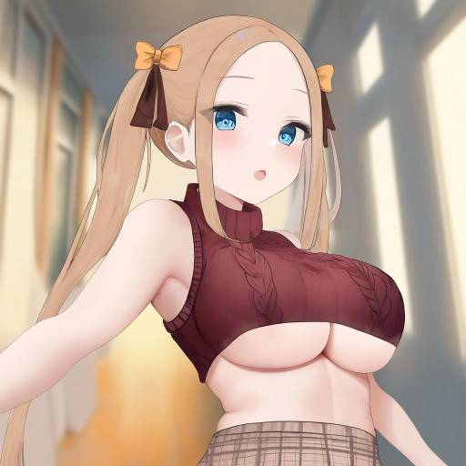 Anime Girl with Long Twintails in School Hallway