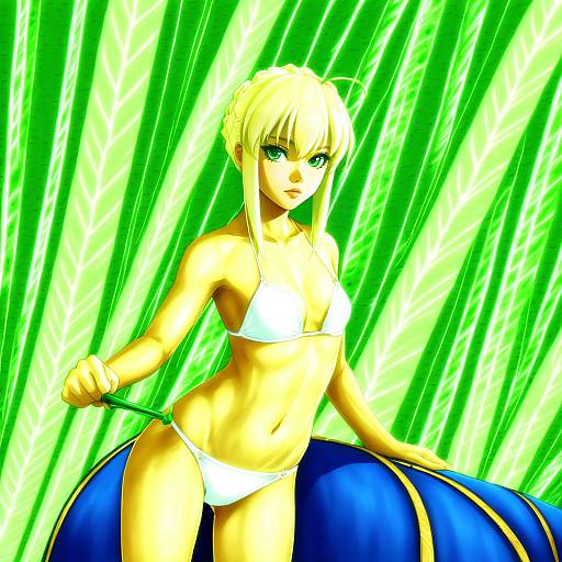 Illustration of Artoria pendragon (swimsuit archer) (fate), fate (series) in the style of Barbariank