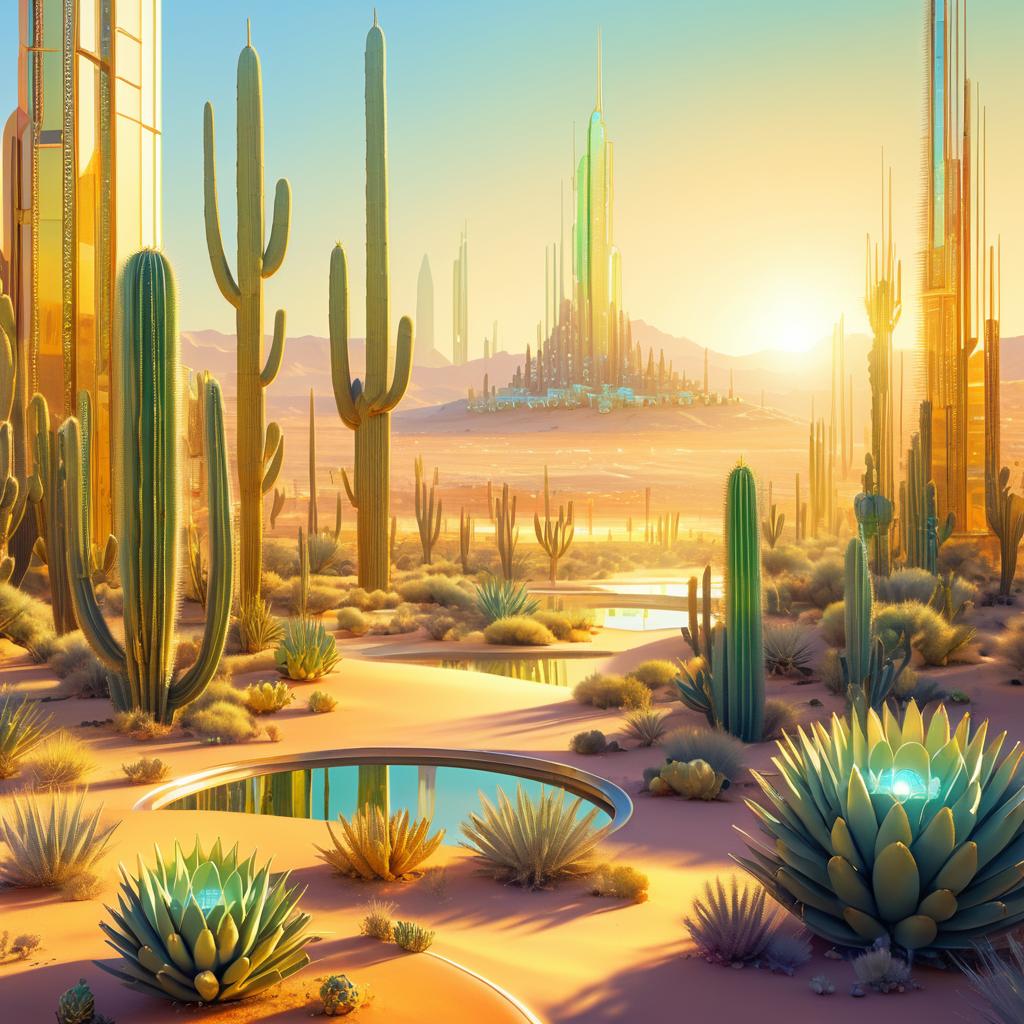 Futuristic Desert with Holographic Cacti