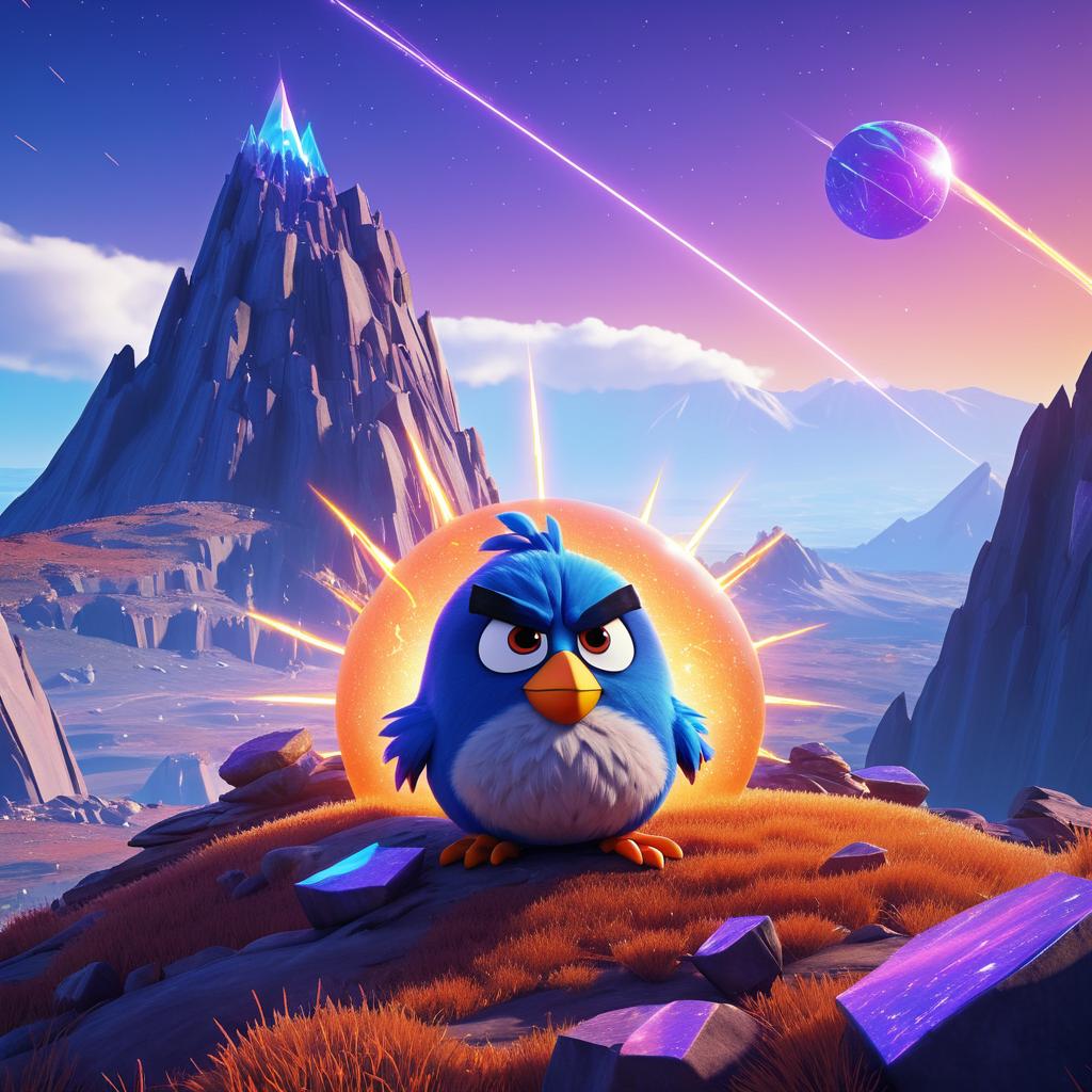 Surreal Angry Bird on a Mountain Peak