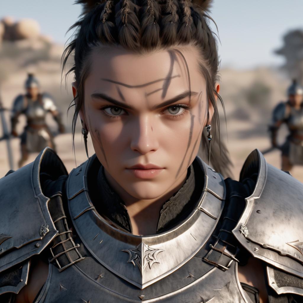 Fierce Female Warrior Portrait in 8K