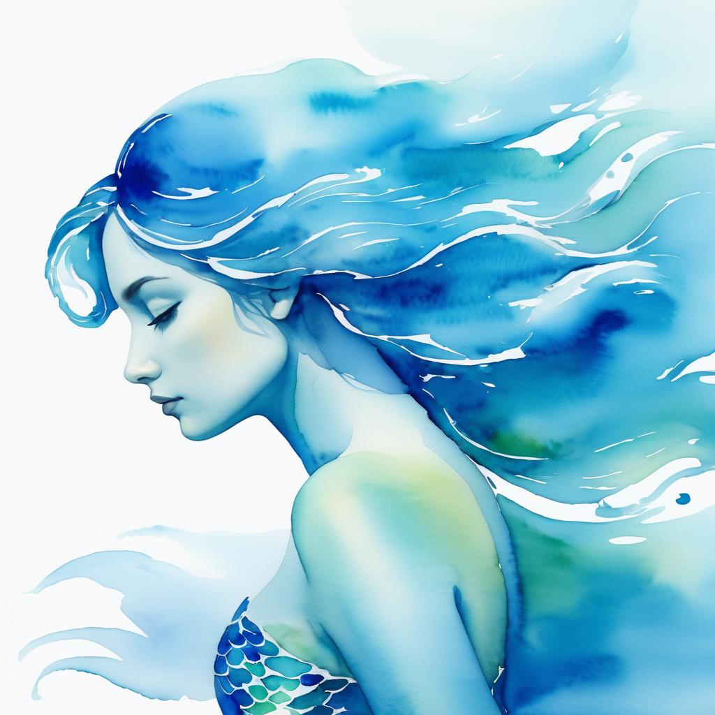 Serene Translucent Mermaid in Watercolor