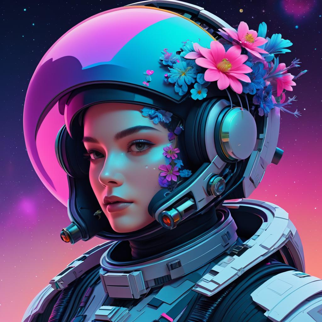 Cyberpunk Space Explorer with Floral Helmet